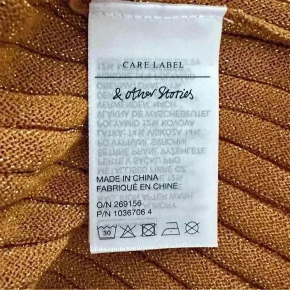 & Other Stories Autumn Fall Gold Glitter Ribbed Dress | Gold Brown Orange | SZ S - Picture 11 of 12
